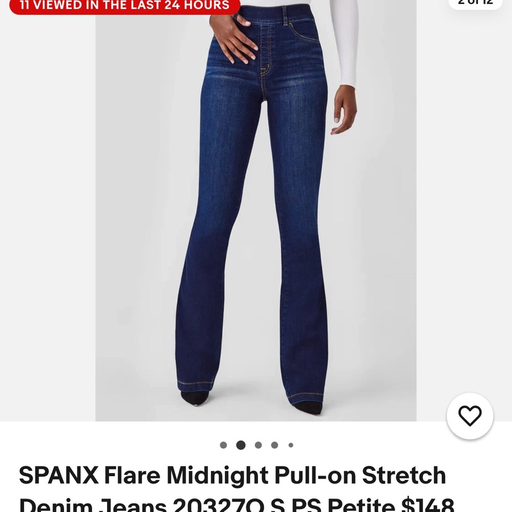 SPANX Flare Jeans in Deep Blue Small Petite Raw Hem